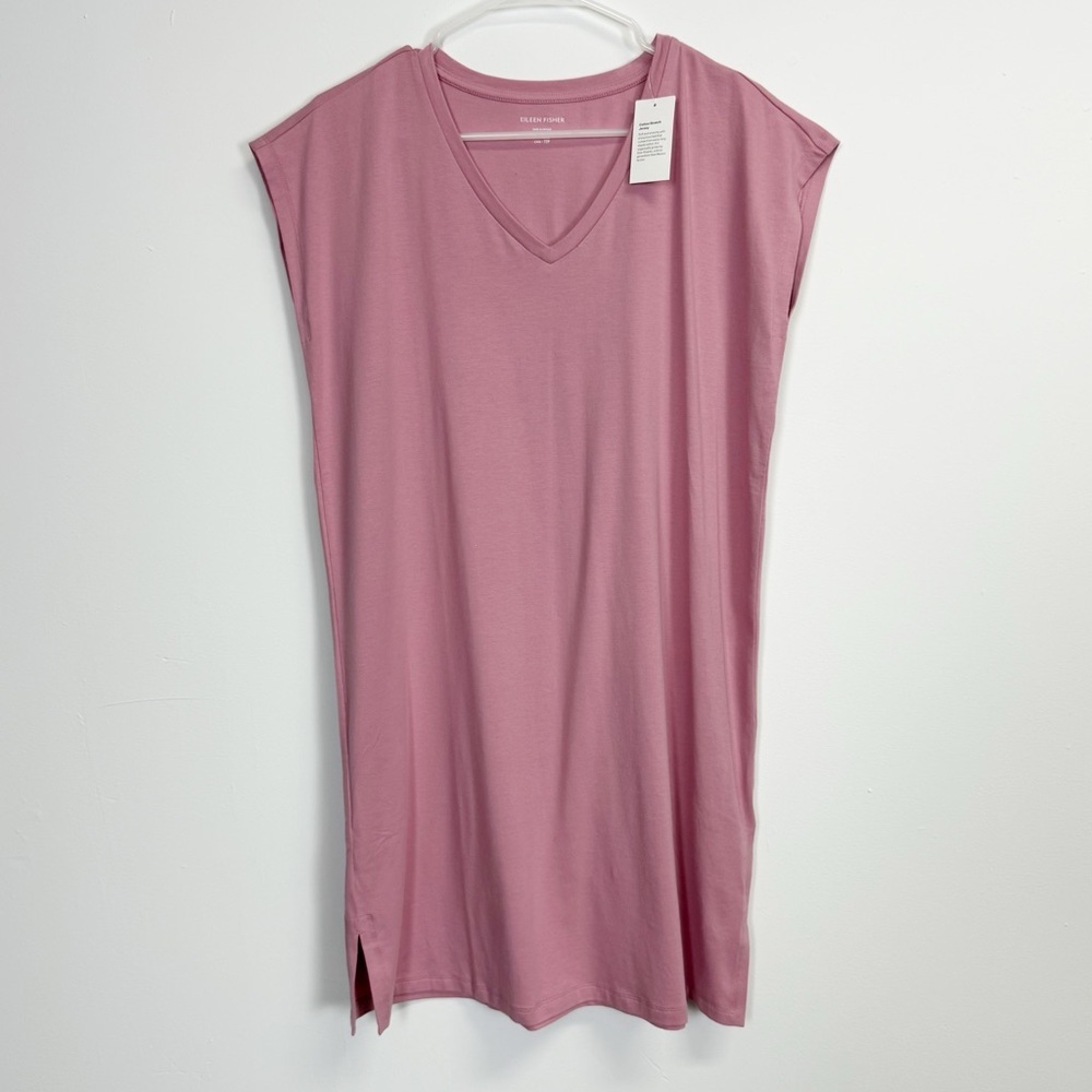 Eileen Fisher V-Neck T-Shirt Dress Womens Xxs Magno Pink Tee Cap Sleeve Nwt